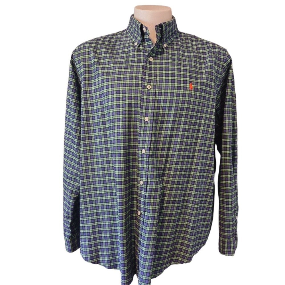 Ralph Lauren Button Down Shirt Mens XL Green Plaid Preppy Cabin Core Norm Core